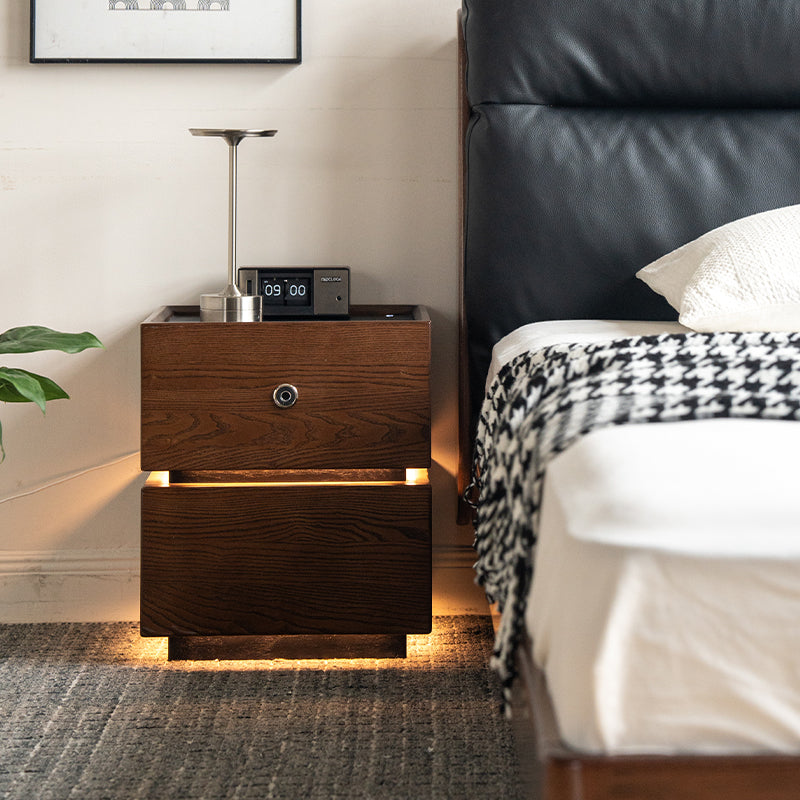 Stephanie Wooden Side Table in Solid Ash with Fingerprint Lock and LED – Walnut