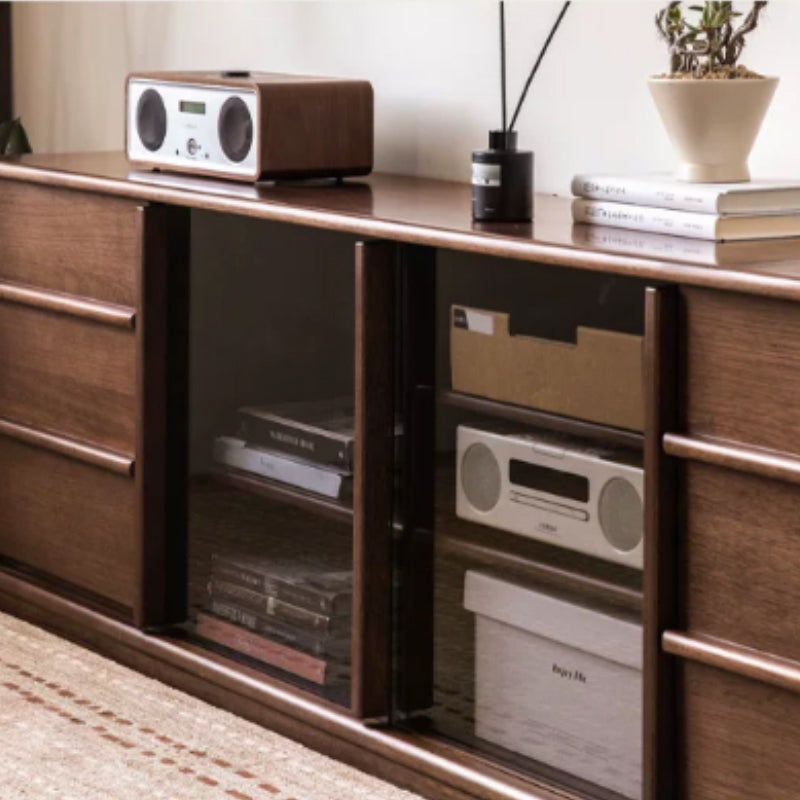 Thaddeus solid American oak TV unit with drawer – view 11