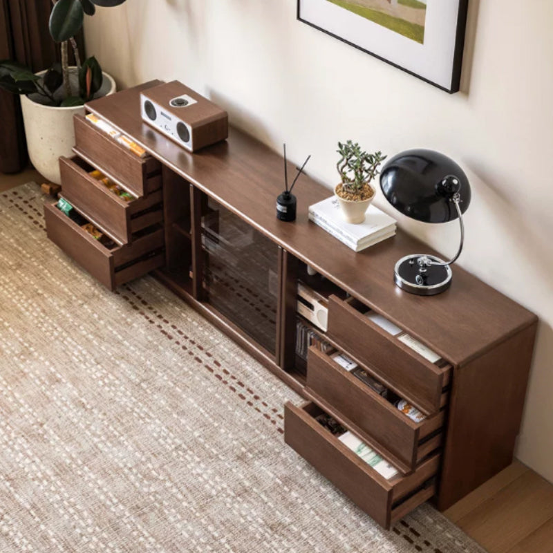 Thaddeus solid American oak TV unit with drawer – view 3