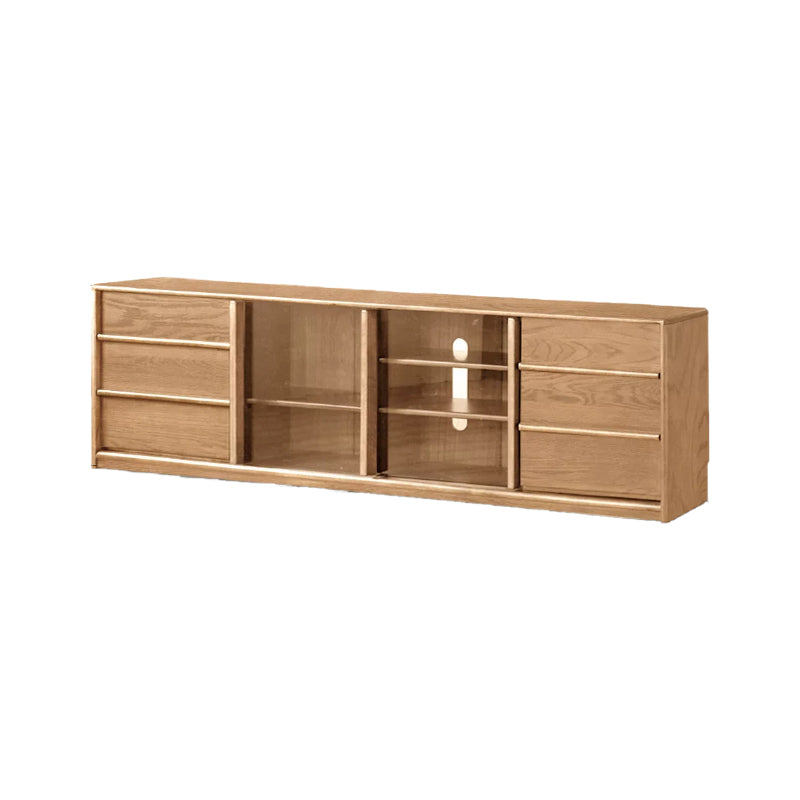 Thaddeus solid American oak TV unit with drawer – Natural Wood 2.4m, view 22