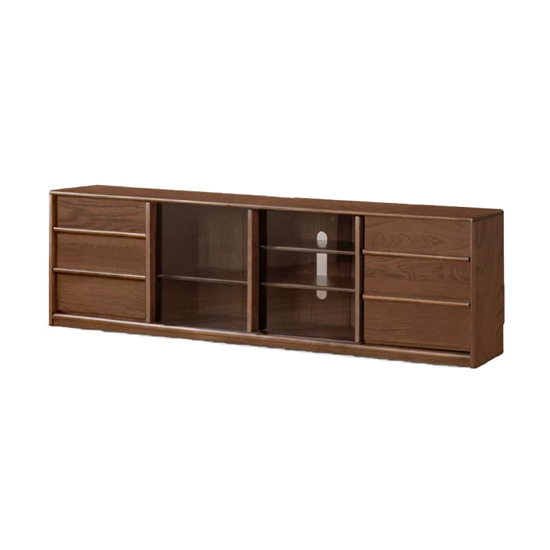 Thaddeus solid American oak TV unit with drawer – Walnut 2.2m, view 14