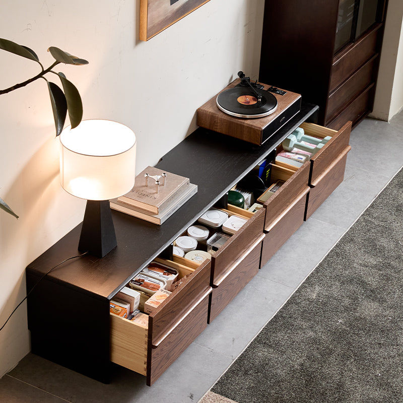 Thelma Solid Oak Entertainment Unit, Walnut Finish 200cm 220cm 240cm – view 4
