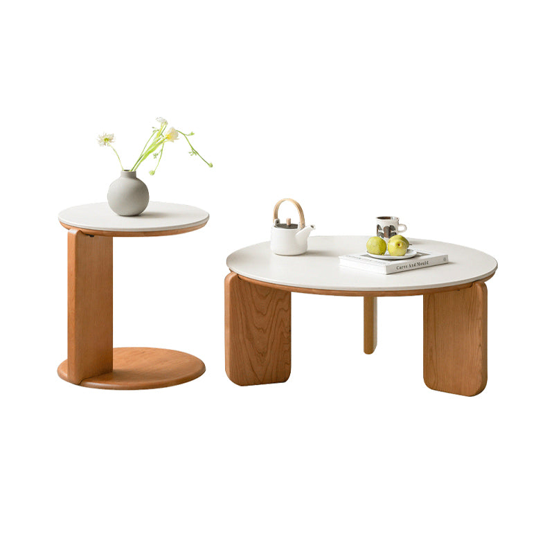 Twin-Set Cherry Wooden Coffee Table and Side Table with Ceramic Top – view 5