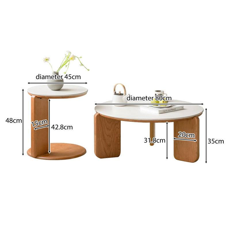 Twin-Set Cherry Wooden Coffee Table and Side Table with Ceramic Top – view 6