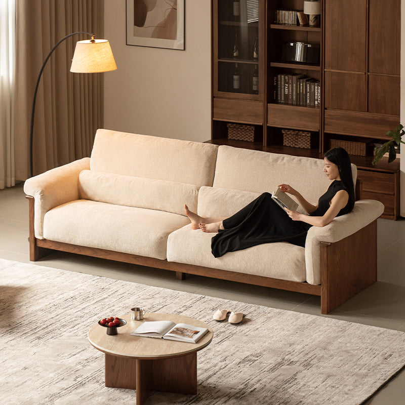 Xander Chenille Sofa with FAS-Graded Solid American Oak 223cm 253cm 283cm
