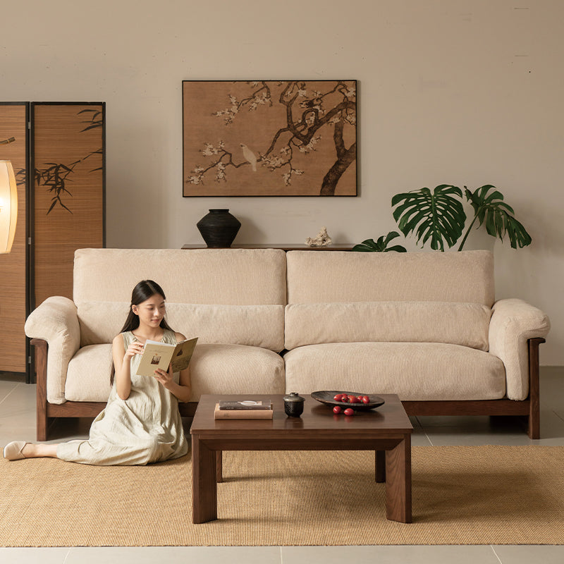Xander Chenille Sofa with FAS-Graded Solid American Oak 223cm 253cm 283cm – view 2