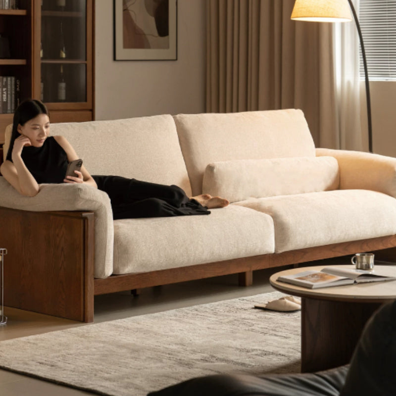 Xander Chenille Sofa with FAS-Graded Solid American Oak 223cm 253cm 283cm – view 3