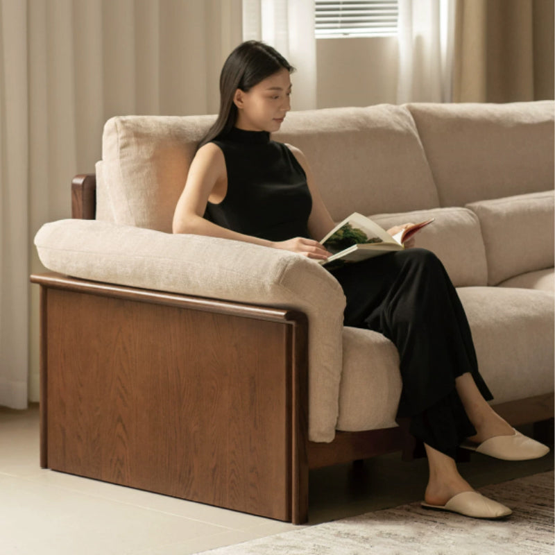 Xander Chenille Sofa with FAS-Graded Solid American Oak 223cm 253cm 283cm – view 7