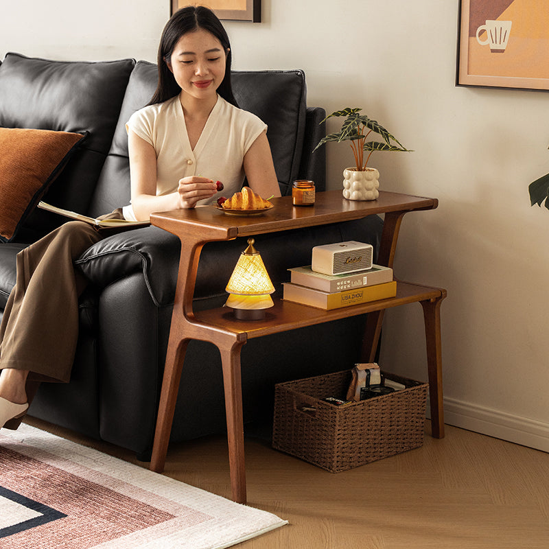 Xena rubberwood side table with tiered storage