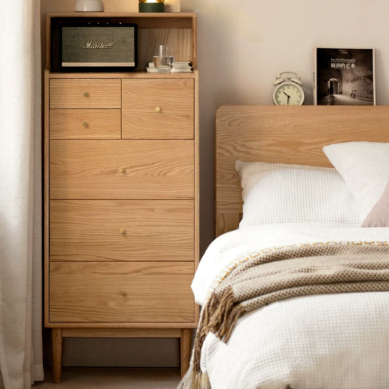 Zachariah solid oak tallboy in natural wood finish