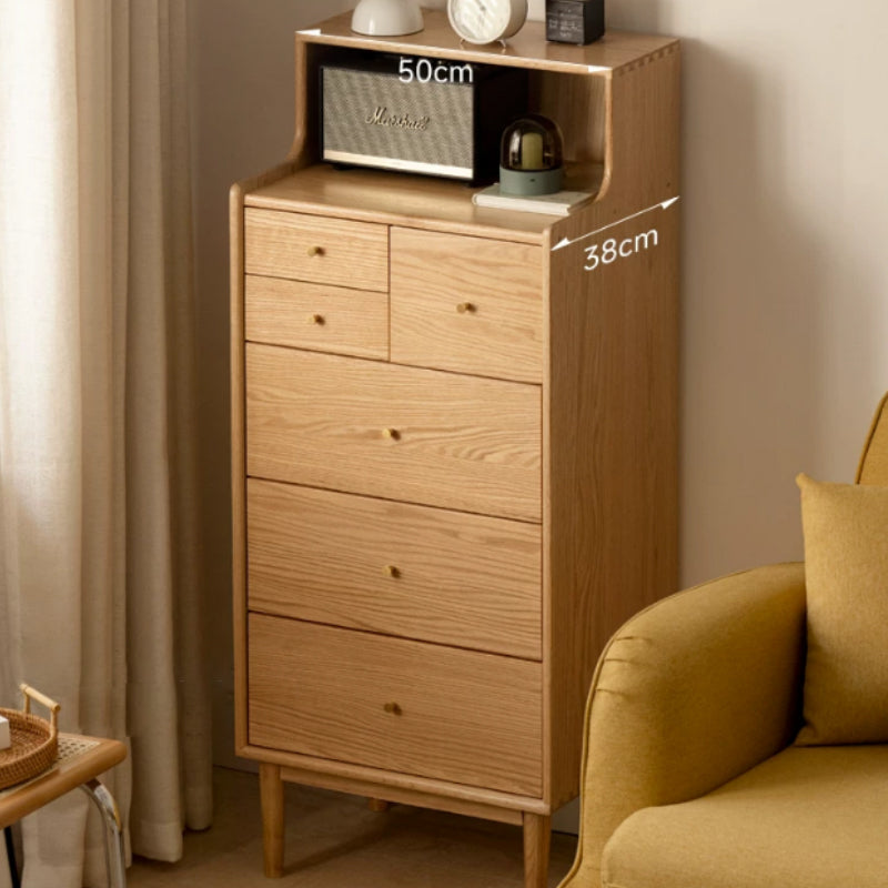 Zachariah solid oak tallboy in natural wood finish – view 2
