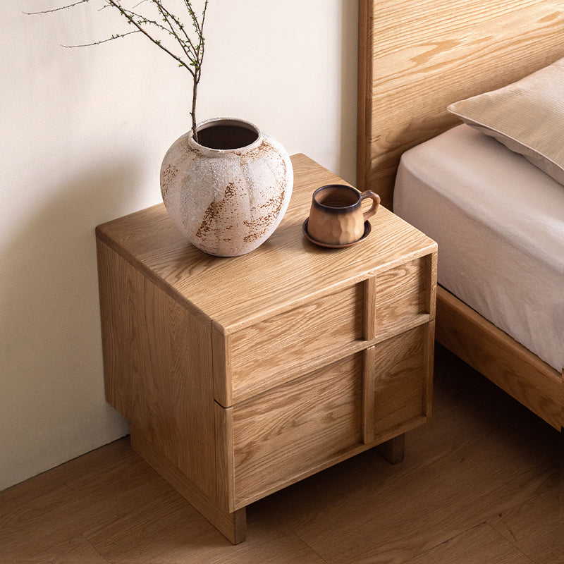 Warren solid oak bedside table with drawer in natural finish – view 3