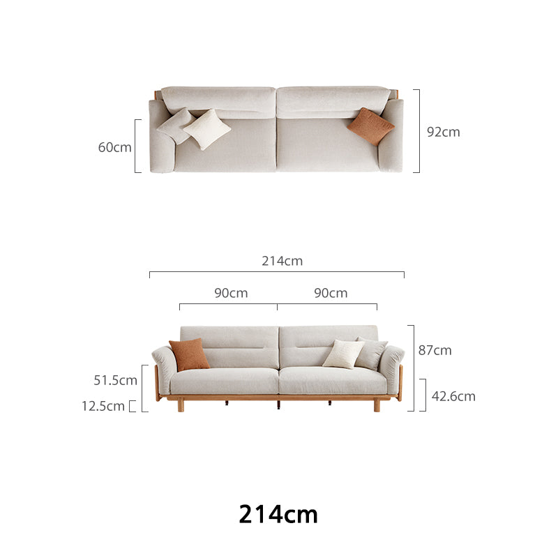 Holden 214cm/274cm/314cm FAS-Graded Solid American Oak Wood Multiple People Sofa Cotton-linen Blend Fabric