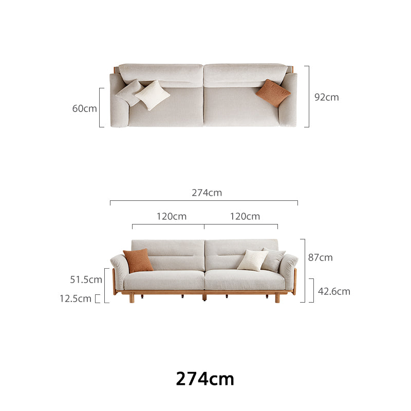 Holden 214cm/274cm/314cm FAS-Graded Solid American Oak Wood Multiple People Sofa Cotton-linen Blend Fabric