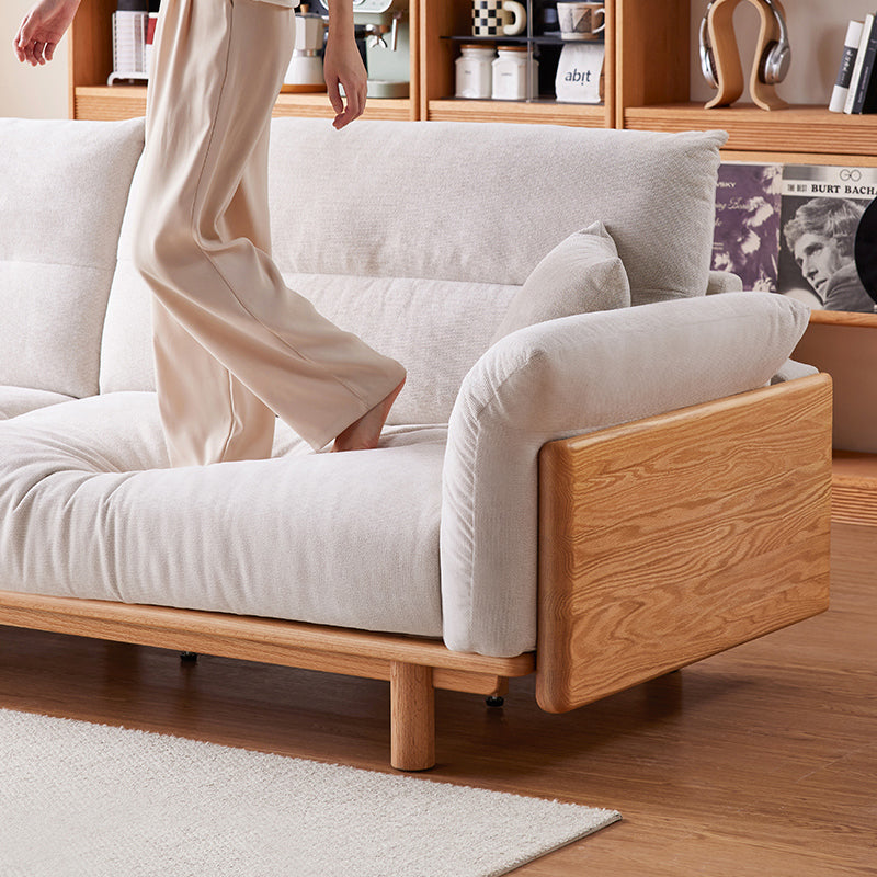 Holden 214cm/274cm/314cm FAS-Graded Solid American Oak Wood Multiple People Sofa Cotton-linen Blend Fabric