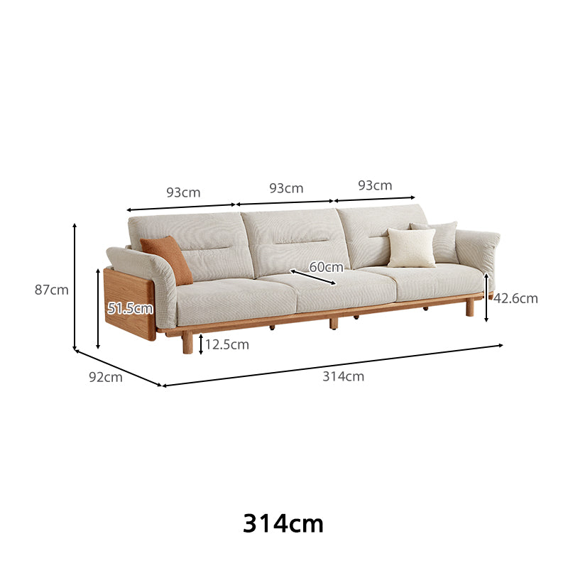 Holden 214cm/274cm/314cm FAS-Graded Solid American Oak Wood Multiple People Sofa Cotton-linen Blend Fabric