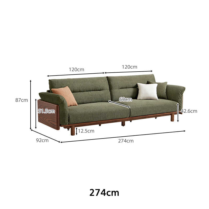 Holden 214cm/274cm/314cm FAS-Graded Solid American Oak Wood Multiple People Sofa Cotton-linen Blend Fabric