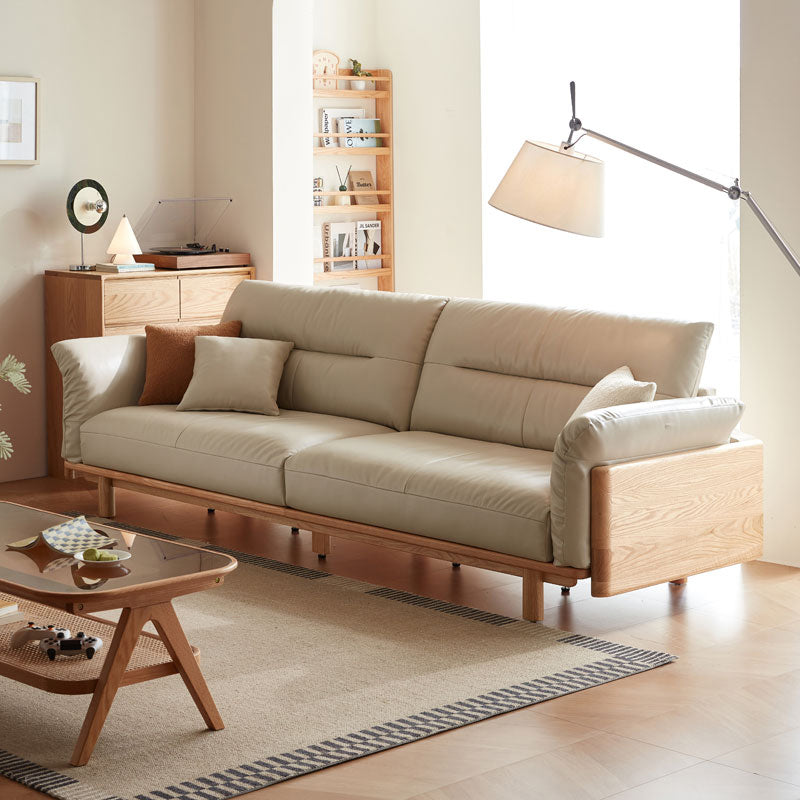 Holden 214cm/274cm/314cm FAS-Graded Solid American Oak Wood Multiple People Sofa Top-grain Leather