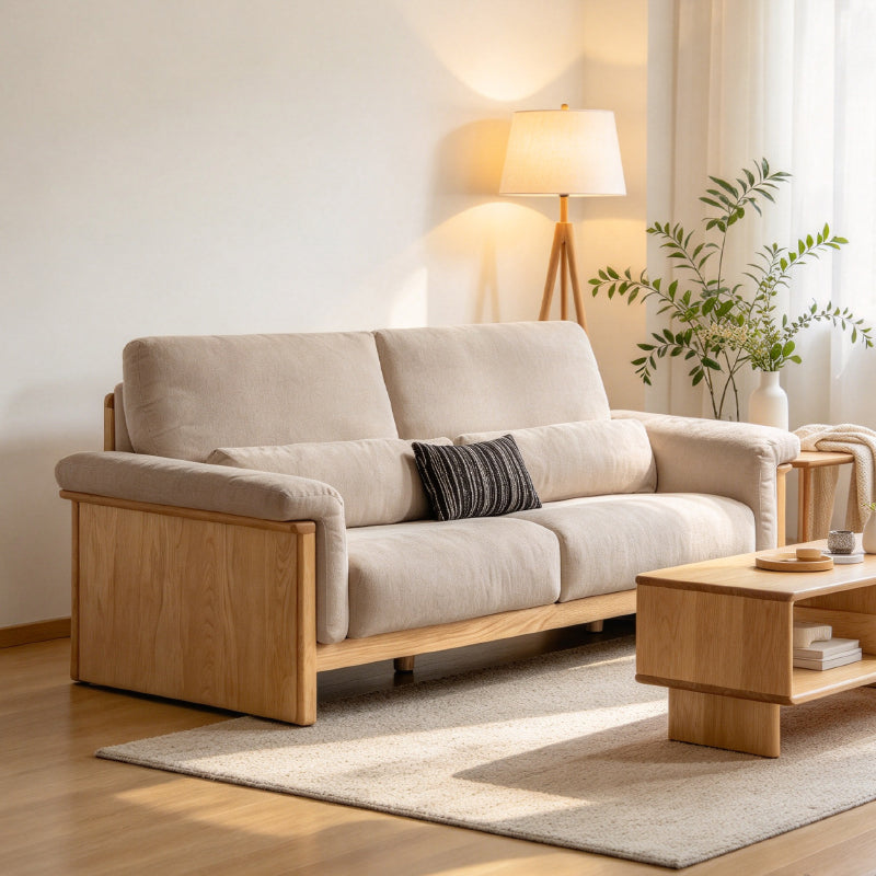 Xander 223cm/253cm/283cm FAS-Graded Solid American Oak Wood Multiple People Sofa Chenille Fabric Multiple Color
