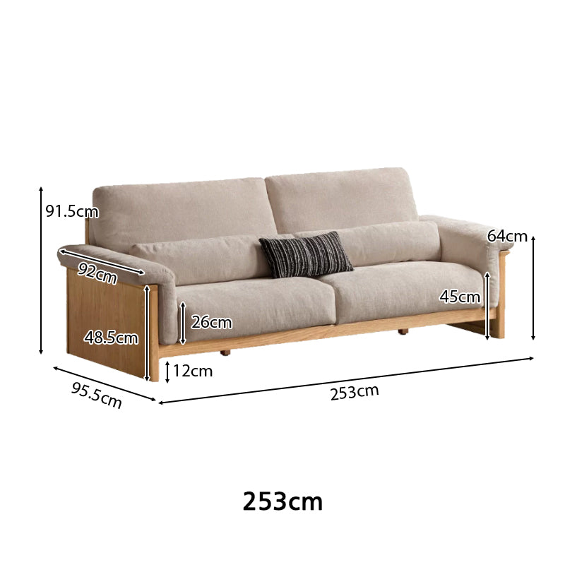 Xander 223cm/253cm/283cm FAS-Graded Solid American Oak Wood Multiple People Sofa Chenille Fabric Multiple Color