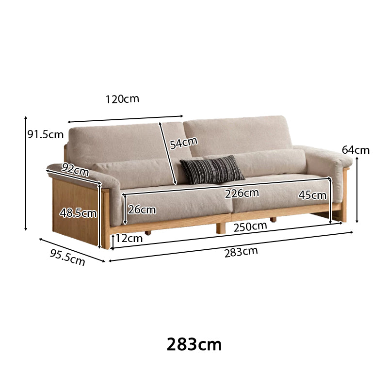 Xander 223cm/253cm/283cm FAS-Graded Solid American Oak Wood Multiple People Sofa Chenille Fabric Multiple Color