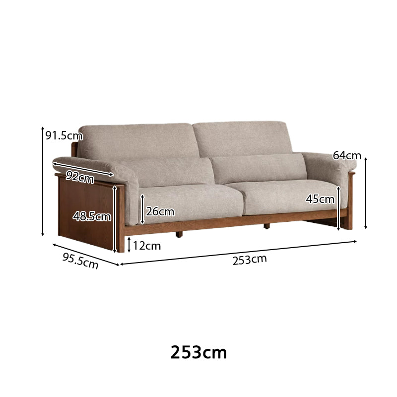 Xander 223cm/253cm/283cm FAS-Graded Solid American Oak Wood Multiple People Sofa Chenille Fabric Multiple Color