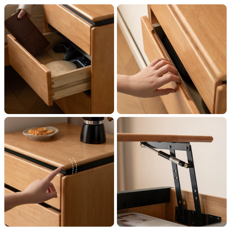 Amaris 45cm Rubberwood Left-opening Adjustable Side Table/Bedside Table/Nightstand with Drawer For Bedroom
