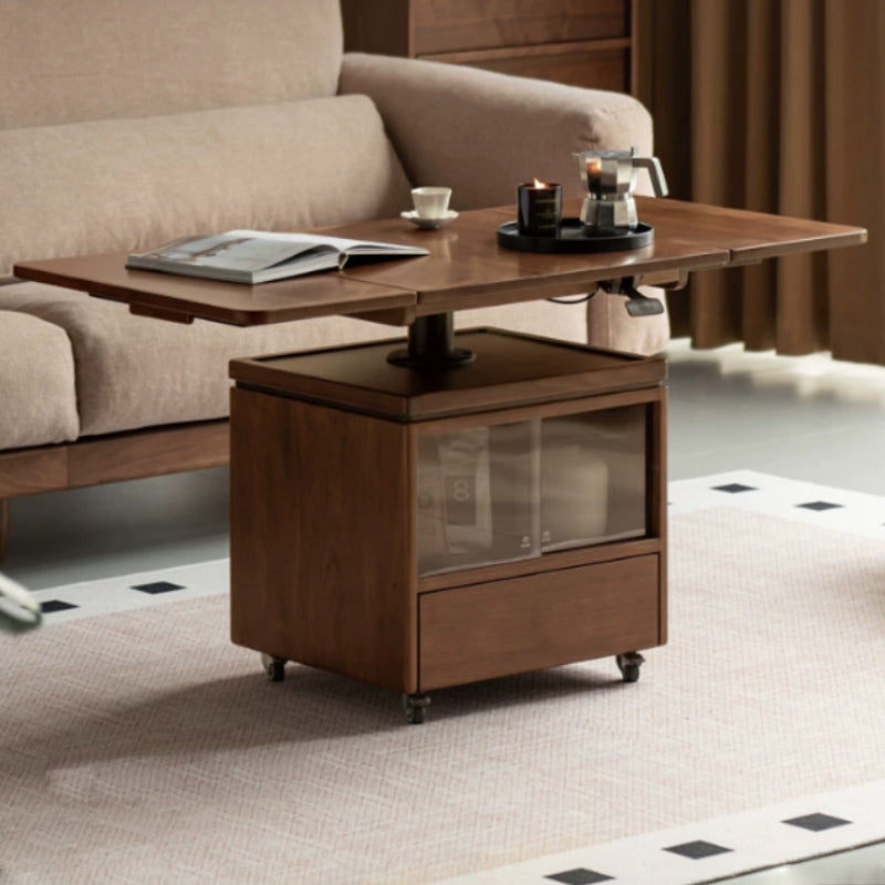 Ainsley Foldable FAS-Graded Solid American Oak Wood Adjustable Height Coffee Table / Mobile Side Table With Swivel Wheels