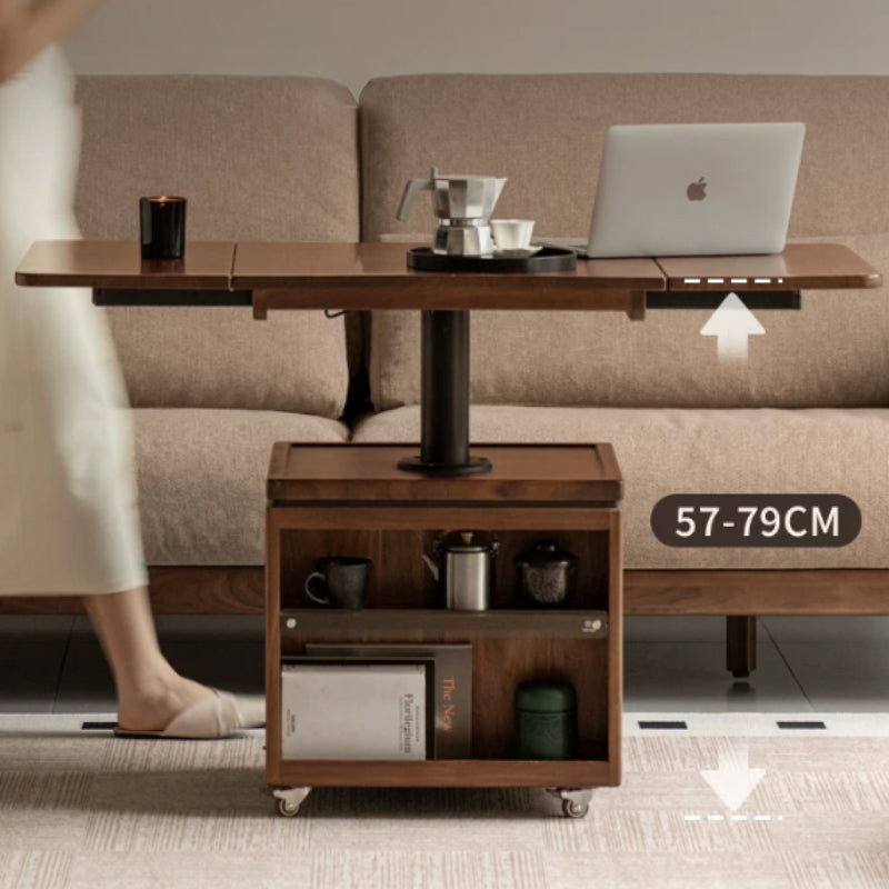Ainsley Foldable FAS-Graded Solid American Oak Wood Adjustable Height Coffee Table / Mobile Side Table With Swivel Wheels