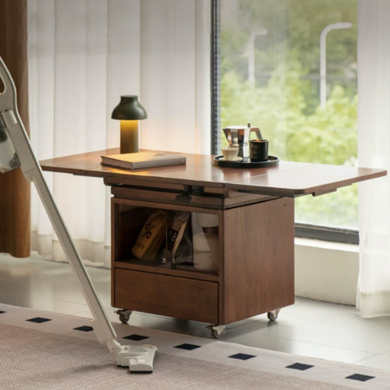 Ainsley Foldable FAS-Graded Solid American Oak Wood Adjustable Height Coffee Table / Mobile Side Table With Swivel Wheels