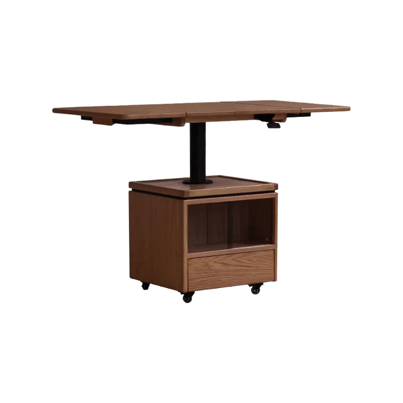 Ainsley Foldable FAS-Graded Solid American Oak Wood Adjustable Height Coffee Table / Mobile Side Table With Swivel Wheels