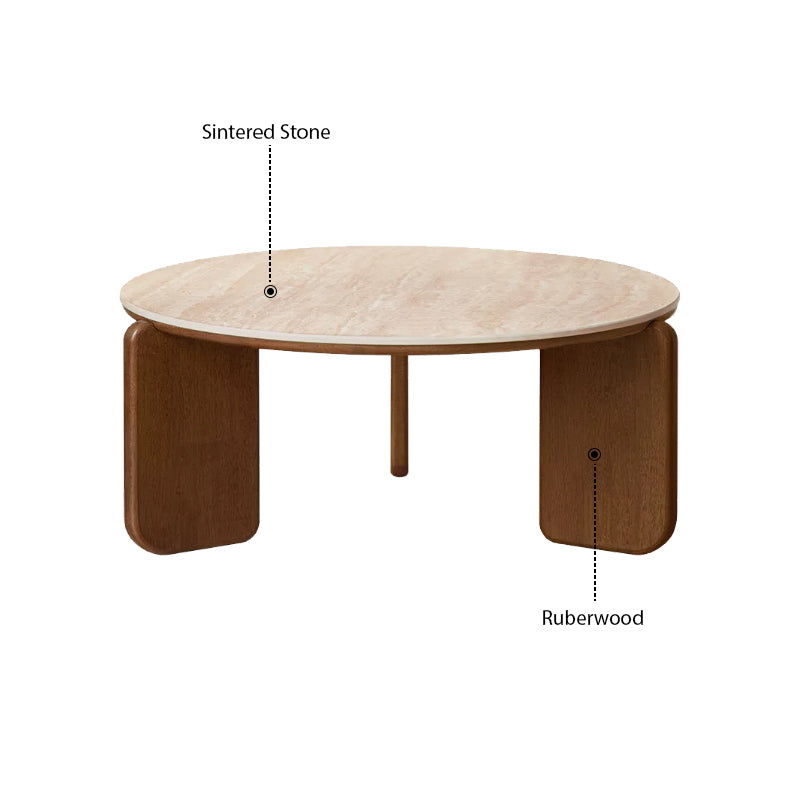 Alessandra Rubberwood Round Coffee Table/Side Table Set With Ceramic Multiple Color
