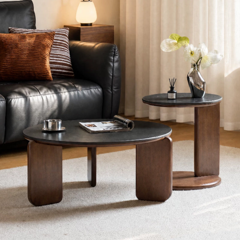 Alessandra Rubberwood Round Coffee Table/Side Table Set With Ceramic Multiple Color