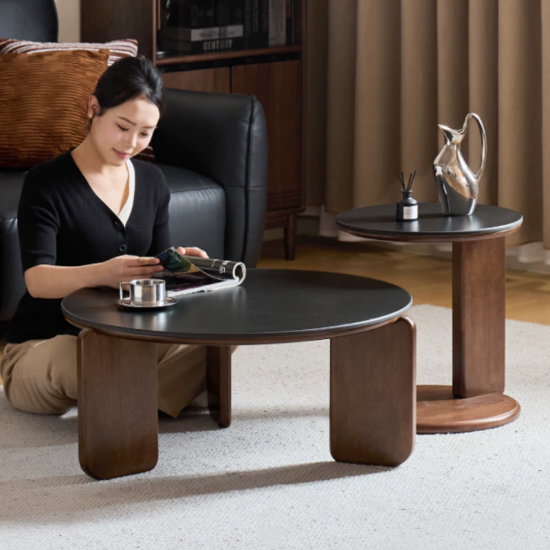 Alessandra Rubberwood Round Coffee Table/Side Table Set With Ceramic Multiple Color