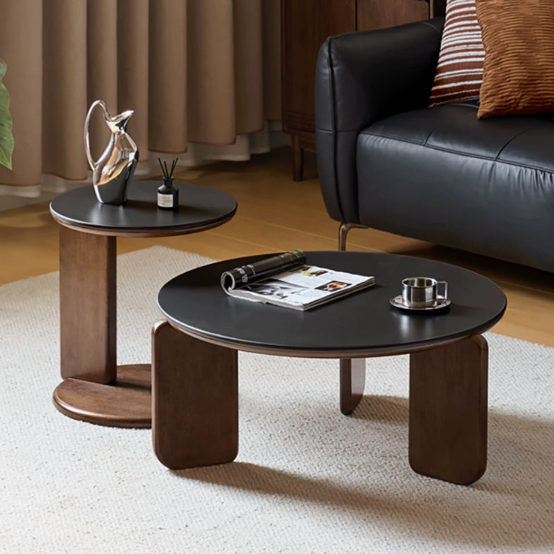 Alessandra Rubberwood Round Coffee Table/Side Table Set With Ceramic Multiple Color