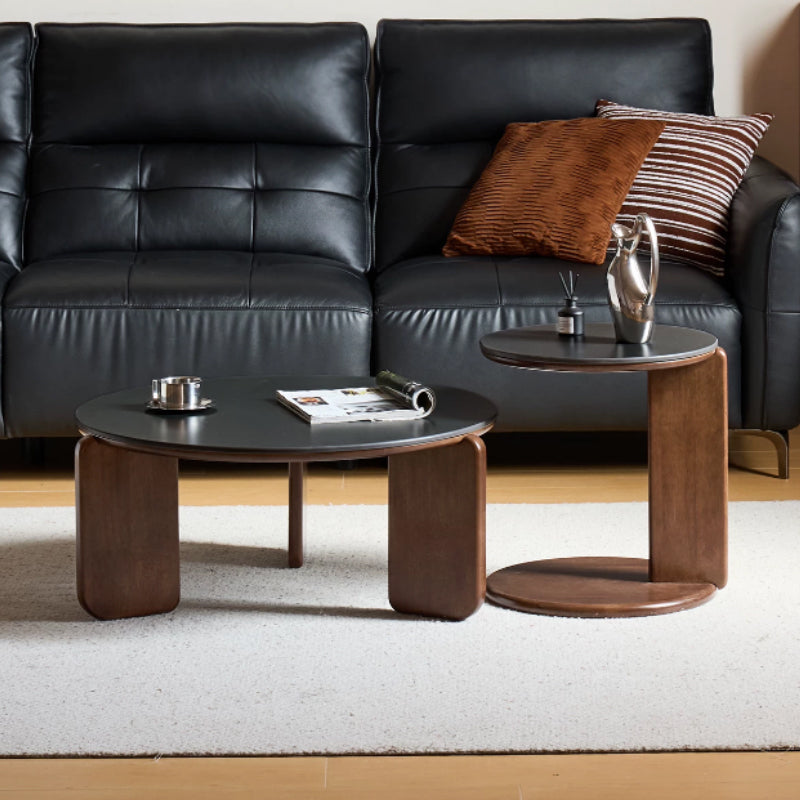 Alessandra Rubberwood Round Coffee Table/Side Table Set With Ceramic Multiple Color