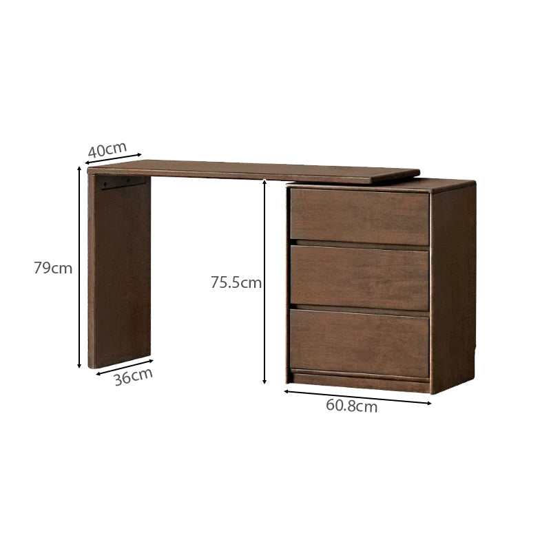 Alecto 3-Drawer/6-Drawer Rubberwood Single Bedroom Vanity Table with Drawer Walnut Color