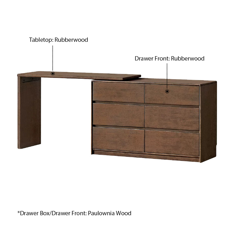 Alecto 3-Drawer/6-Drawer Rubberwood Single Bedroom Vanity Table with Drawer Walnut Color