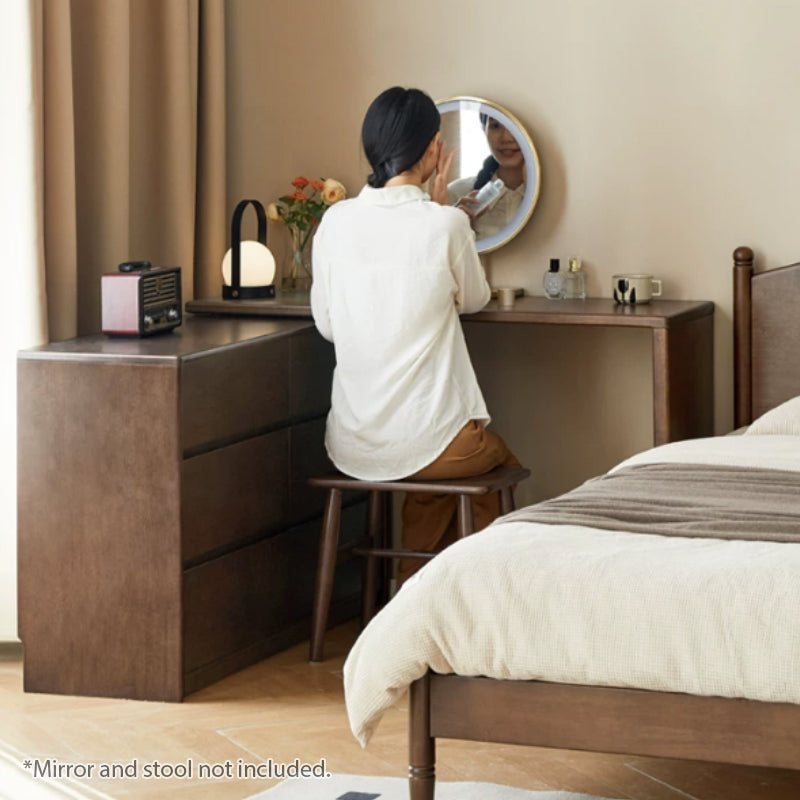 Alecto 3-Drawer/6-Drawer Rubberwood Single Bedroom Vanity Table with Drawer Walnut Color