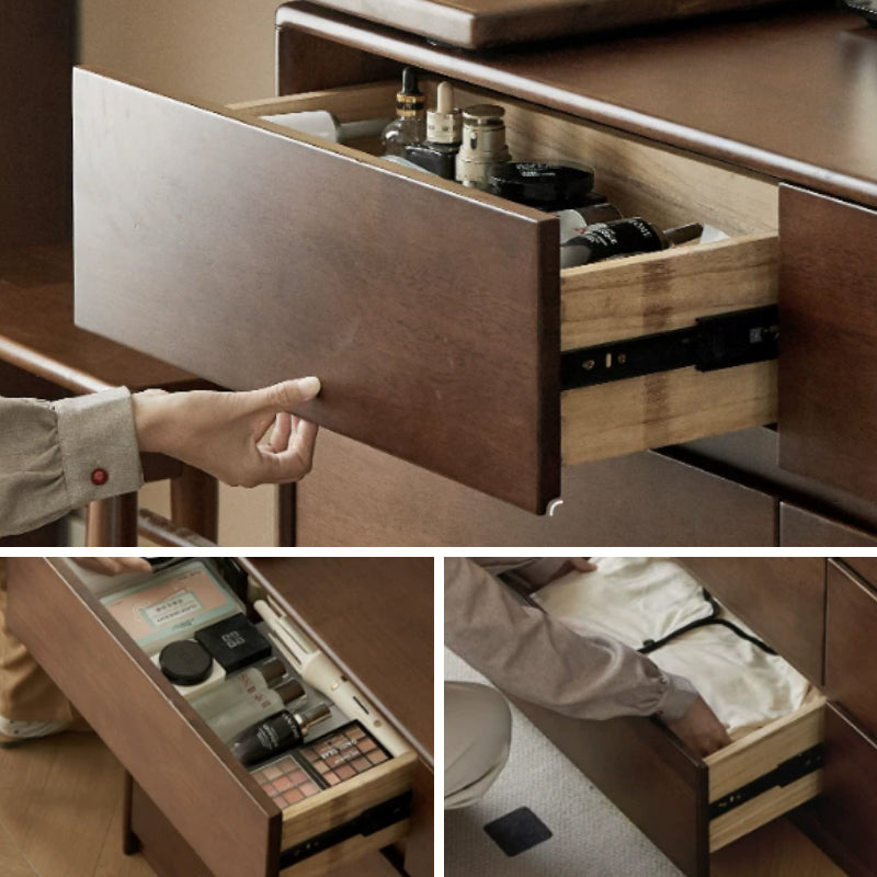 Alecto 120cm Rubberwood Multi-Drawer Bedside Storage Cabinet for Home Walnut Color
