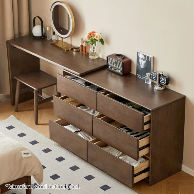 Alecto 3-Drawer/6-Drawer Rubberwood Single Bedroom Vanity Table with Drawer Walnut Color