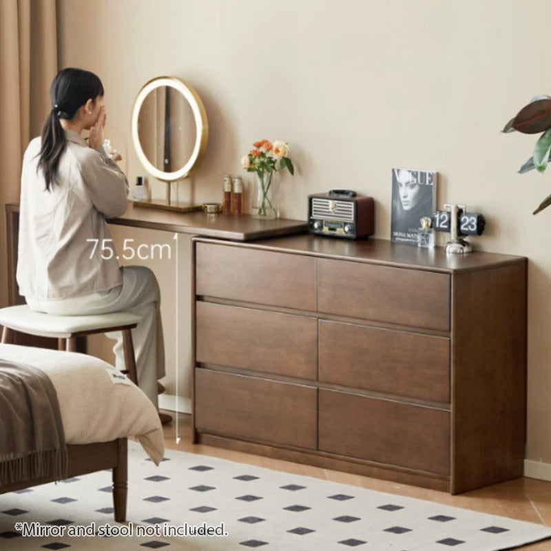 Alecto 3-Drawer/6-Drawer Rubberwood Single Bedroom Vanity Table with Drawer Walnut Color