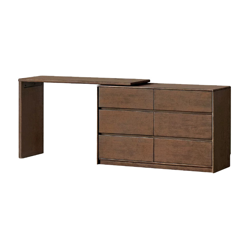Alecto 3-Drawer/6-Drawer Rubberwood Single Bedroom Vanity Table with Drawer Walnut Color
