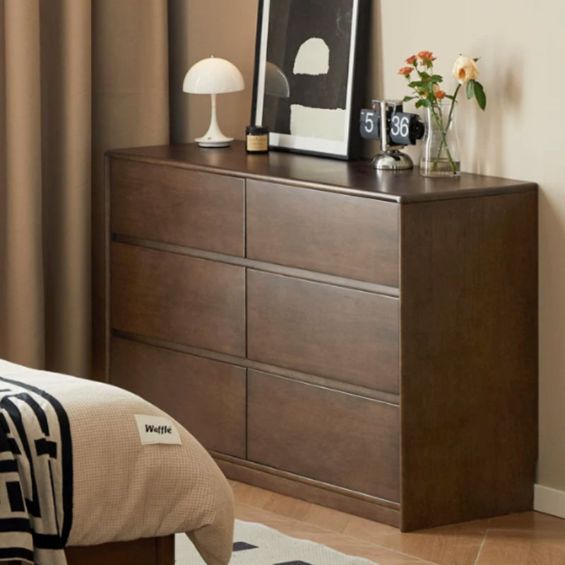 Alecto 120cm Rubberwood Multi-Drawer Bedside Storage Cabinet for Home Walnut Color