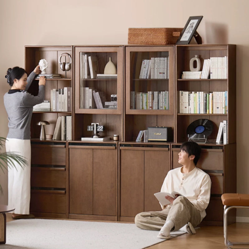 Alva 60cm Rubberwood Combination Bookcase Display Shelf/Storage Cabinet Walnut Color