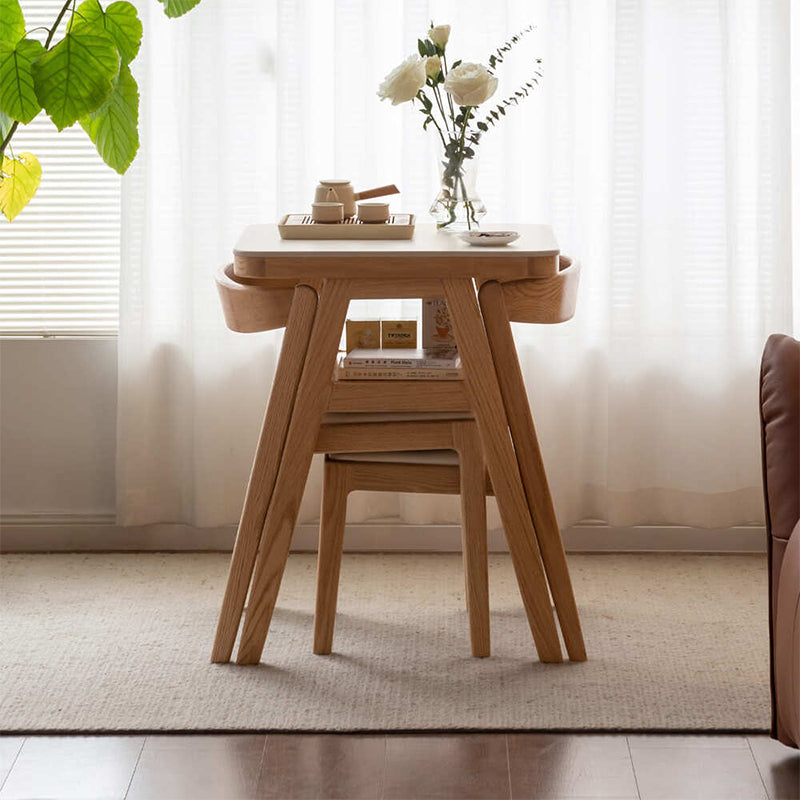 Rayna 60cm FAS-Graded Solid American Oak Wood Square Dining Table Set With Ceramic/Chair Natural Wood Color