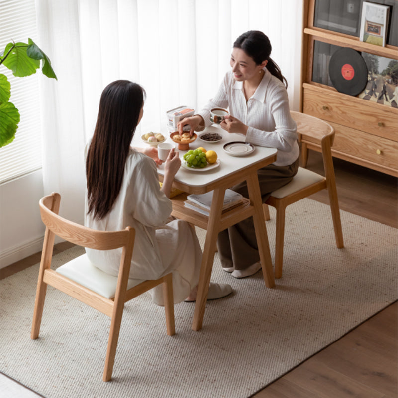 Rayna 60cm FAS-Graded Solid American Oak Wood Square Dining Table Set With Ceramic/Chair Natural Wood Color