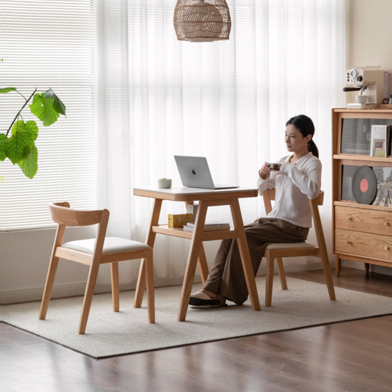 Rayna 60cm FAS-Graded Solid American Oak Wood Square Dining Table Set With Ceramic/Chair Natural Wood Color