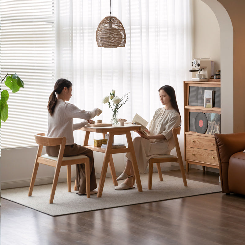 Rayna 60cm FAS-Graded Solid American Oak Wood Square Dining Table Set With Ceramic/Chair Natural Wood Color