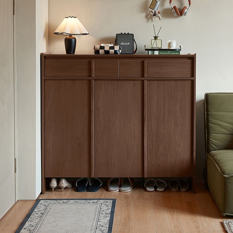Alden walnut-tone shoe cabinet with drawer – 120cm